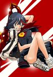  black_hair blue_eyes grin jacket jacket_on_shoulders kill_la_kill letterman_jacket living_clothes matoi_ryuuko multicolored_hair panties scissor_blade senketsu shoes smile sneakers streaked_hair taketake09190920 underwear 