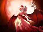  bad_id bad_pixiv_id bat_wings blood blood_on_face blood_stain dress error full_moon hat looking_up moon night red_eyes red_moon remilia_scarlet solo touhou wings wrist_cuffs yasuyuki 