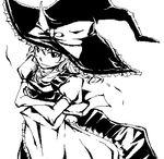  braid crossed_arms greyscale gyoh hat kirisame_marisa lowres monochrome ribbon solo touhou witch_hat 