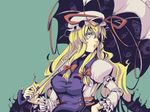  aryus bad_id bad_pixiv_id blonde_hair breasts hat large_breasts long_hair ribbon solo touhou umbrella yakumo_yukari 