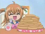  ^_^ ahoge closed_eyes food fork heart kirarin_revolution pancake short_twintails solo tsukishima_kirari twintails 