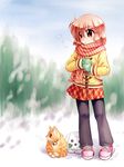  cat child coat cold new_year orange_hair original scarf snow snow_bunny zan_nekotama 