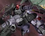  damaged dom dorasu gundam mecha mobile_suit_gundam no_humans rick_dom severed_limb severed_torso solo space weapon 