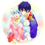  1boy 1girl awa_(awaawa) bad_id bad_pixiv_id blue_hair couple curly_hair hetero holding_hands multicolored_hair nia_teppelin short_hair simon smile tengen_toppa_gurren_lagann 