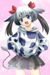  animal_print bad_id bad_pixiv_id blue_eyes copyright_request cow_print hood hoodie ne-on open_mouth solo tail twintails 