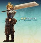  armor blonde_hair blue_eyes boots bryce_kho buster_sword character_name cloud_strife final_fantasy final_fantasy_tactics final_fantasy_tactics_advance final_fantasy_vii fingerless_gloves gloves green_eyes huge_weapon mako_eyes male_focus parody solo style_parody sword weapon zoom_layer 