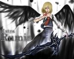  bad_id bad_pixiv_id black_wings blonde_hair blood ex-rumia finger_licking licking necktie ross_(clumzero) rumia short_hair solo sword tongue touhou weapon wings 
