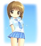  arms_behind_back brown_eyes brown_hair hagiwara_yukiho hahifuhe idolmaster idolmaster_(classic) idolmaster_live_for_you! necktie rough_time_school school_uniform short_hair solo 