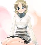  barefoot blonde_hair blue_eyes ikeda_jun_(mizutamari) jewelry necklace original seiza short_hair sitting skirt solo turtleneck 