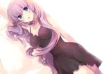  blue_eyes breasts cleavage dress dutch_angle hikari_no large_breasts lingerie long_hair looking_at_viewer lying megurine_luka negligee on_side pink_hair solo underwear vocaloid 