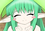  absurdres bad_id bad_pixiv_id blush_stickers closed_eyes green_hair highres mahoraba pointy_ears sigsig solo sore 