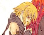  artist_request blonde_hair emil_castagnier lowres male_focus multiple_boys red_eyes red_hair richter_abend scarf tales_of_(series) tales_of_symphonia tales_of_symphonia_knight_of_ratatosk white_background yaoi 