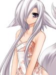  aika_(konshin) animal_ears bad_id bad_pixiv_id bare_shoulders blush hair_over_one_eye japanese_clothes konshin long_hair original solo tail very_long_hair white_eyes white_hair 