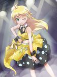  blonde_hair hoshii_miki idolmaster idolmaster_(classic) idolmaster_live_for_you! live_for_venus long_hair maru_(sara_duke) necktie one_eye_closed solo 