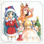  artist_request christmas hayama_kotono highres hijiri_misaki multiple_girls saint_october santa_costume shirafuji_natsuki thighhighs 