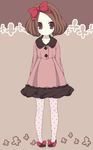  :o bad_id bad_pixiv_id bow brown_eyes brown_hair hair_bow hairband maki_(natoriumu) original pantyhose pigeon-toed polka_dot polka_dot_legwear short_hair solo 