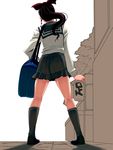  back bad_id bad_pixiv_id bag full_body hair_ribbon legs long_hair masao original ponytail ribbon school_uniform shoes shoulder_bag skirt socks solo standing 