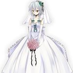  bad_id bad_pixiv_id bouquet braid bridal_veil bride collarbone dress flower hiharo holding izayoi_sakuya pink_eyes ribbon rose short_hair silver_hair solo touhou twin_braids veil wedding_dress 