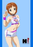  brown_eyes brown_hair choker cleavage_cutout enoz h highres midriff nanashi_noiji non-web_source okajima_mizuki race_queen short_hair solo suzumiya_haruhi_no_yuuutsu 