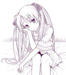  dress hands hiiragi_kagami lucky_star minazuki_tsuyuha monochrome sitting solo twintails 