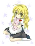  blonde_hair braid bunny doll hug kirisame_marisa long_hair ribbon shingetsu_takehito solo star touhou yellow_eyes younger 