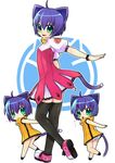  absurdres ahoge animal_ears bad_id bad_pixiv_id bell cat_ears chibi green_eyes highres inuki_(aruurara) kyouran_kazoku_nikki midarezaki_kyouka multiple_girls panties pantyshot purple_hair short_hair tail thighhighs underwear zettai_ryouiki 