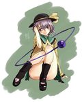  bad_id bad_pixiv_id blue_eyes convenient_leg grey_hair hand_in_hair hat heart kirisato_itsuki komeiji_koishi purple_hair short_hair silver_hair simple_background sitting solo touhou 