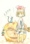  animal black_cat bow broom brown_eyes brown_hair cat hair_bow hairband highres jack-o'-lantern jiji_(majo_no_takkyuubin) kiki lantern majo_no_takkyuubin non-web_source pumpkin witch 