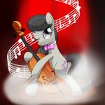  blush bow_(stringed_instrument) bow_tie cello cutie_mark equine female feral friendship_is_magic fur grey_fur hair horse hoyeechun long_hair mammal music musical_instrument my_little_pony octavia_(mlp) one_eye_closed open_mouth pony purple_eyes smile solo wink 