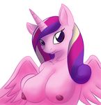  anthro anthrofied breasts equine female friendship_is_magic fur hair horn horse long_hair looking_at_viewer mammal my_little_pony nipples pink_fur plain_background pony princess_cadance_(mlp) purple_eyes silver-turner smile solo suirano white_background winged_unicorn wings 