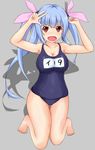  bad_id bad_pixiv_id blue_hair breasts domda fang i-19_(kantai_collection) kantai_collection large_breasts long_hair one-piece_swimsuit red_eyes school_swimsuit star star-shaped_pupils swimsuit symbol-shaped_pupils twintails 