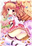  ass bad_id bad_pixiv_id bed bow brown_hair candy chocolate chocolate_heart cookie curtains dress food food_print frilled_legwear frilled_pillow frills hair_bow hairband heart highres jelly_bean kouta. lolita_hairband lollipop original panties pillow pink_eyes print_panties strawberry_panties strawberry_print stuffed_animal stuffed_toy swirl_lollipop teddy_bear thighhighs twintails underwear white_legwear 