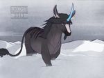  blindcoyote blue_eyes ear_piercing equine f&#250;ria feral fur horn male mammal piercing snow solo unicorn 