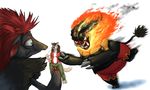  brown_wantholf canine emboar feline female fight fire hybrid male mammal nintendo panther plain_background pok&#233;mon pok&eacute;mon video_games wantholf wolf zoroark 