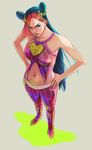  avri bad_id bad_pixiv_id blue_eyes blue_hair braid double_bun hair_down jojo_no_kimyou_na_bouken kuujou_jolyne lipstick long_hair makeup midriff multicolored_hair solo stone_ocean two-tone_hair 