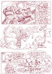  black_and_white blush building cloak clothing comic dialog embarrassed english_text explosion female fight male monochrome nintendo plain_background pok&#233;mon pok&eacute;mon regigigas reuniclus ribbons sheer_(artist) size_difference smile surprise swampert sweater text uncolored video_games weavile white_background young 