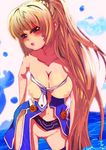  1girl blonde_hair blue_eyes blush breasts cleavage female hikomaro610 large_breasts long_hair looking_at_viewer navel nipples open_mouth phantasy_star phantasy_star_online_2 ponytail pussy solo standing uncensored very_long_hair water 