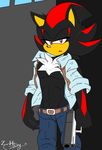  abs akatsukishiranui-fox belt black_nose chest chest_tuft clothed clothing front fur gun half-closed_eyes looking_at_viewer male muscles open_mouth open_shirt pants ranged_weapon red_eyes sega shadow shadow_the_hedgehog shirt solo sonic_(series) standing tuft weapon 