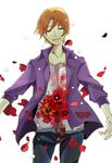  bad_id bad_pixiv_id black_eyes blood fate/zero fate_(series) flower hankenyoudayo jacket male_focus orange_hair purple_jacket solo uryuu_ryuunosuke 