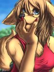  blue_eyes breasts canine female ingi large_eyes mammal outside red_claws red_nails solo 