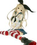  bad_id bad_pixiv_id bare_shoulders black_eyes black_panties blonde_hair elbow_gloves flat_chest gloves hair_ribbon kantai_collection kota_uro long_hair looking_at_viewer navel panties ribbon sailor_collar shimakaze_(kantai_collection) sitting skirt solo striped striped_legwear thighhighs underwear wariza white_gloves 