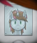  blinking equine eyelashes female female_pov first_person_view friendship_is_magic fur green_eyes grey_fur hair horn horse looking_at_viewer mammal mirror my_little_pony original_character pony reflection stare two_tone_hair unicorn unknown_artist 