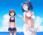  2girls blue_hair breast_envy breasts brown_eyes glasses gundam gundam_build_fighters highres huge_breasts iori_rinko kousaka_china large_breasts long_hair milf multiple_girls nukosan. nukosann ponytail short_hair 