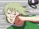  blood broken_tooth clenched_hand face_punch green_hair hat hijiri_byakuren in_the_face nosebleed punching shinori short_hair soga_no_tojiko speed_lines tate_eboshi touhou 