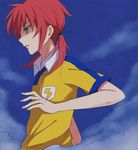  blue_eyes inazuma_eleven_(series) inazuma_eleven_go kirino_ranmaru lightning_bolt male_focus profile raimon raimon_soccer_uniform red_hair riyu_(yulevy) soccer_uniform solo sportswear twintails upper_body 