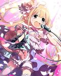  blonde_hair bloomers brown_eyes dutch_angle eyedrops futaba_anzu idol idolmaster idolmaster_cinderella_girls jpeg_artifacts long_hair low_twintails microphone music official_art open_mouth petals singing solo stuffed_animal stuffed_bunny stuffed_toy tears twintails underwear wavy_mouth 