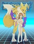  blue_eyes blush breasts brown_hair canine chest_tuft claws digimon digiphilia elbow_gloves female fingering fox fur gloves hair human male mammal nipples nude penis renamon rika_nonaka shmutz shmutz-art standing toe_claws tuft uncut vein 