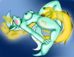  anthro anthrofied blue_background blush breasts colored cutie_mark equine eyes_closed female fingering friendship_is_magic fur green_fur green_hair hair horn horse lyra_(mlp) lyra_heartstrings_(mlp) magic mammal masturbation my_little_pony navel nipples nude open_mouth plain_background pony pussy solo suirano two_tone_hair unicorn 