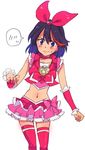  black_hair blue_eyes choker cosplay cure_melody cure_melody_(cosplay) kill_la_kill koshimizu_ami matoi_ryuuko midriff mofuko multicolored_hair navel pink_choker precure seiyuu_connection short_hair solo suite_precure thighhighs two-tone_hair 