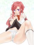  ano_natsu_de_matteru blue_eyes bra glasses long_hair megumi_yakiniku panties red_hair skirt skirt_lift solo takatsuki_ichika underwear white_bra white_panties 